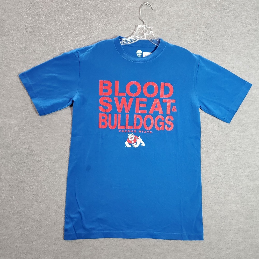 Fresno State Bulldogs Men Shirt M Blue Logo Blood Sweat Graphic Tee READ
